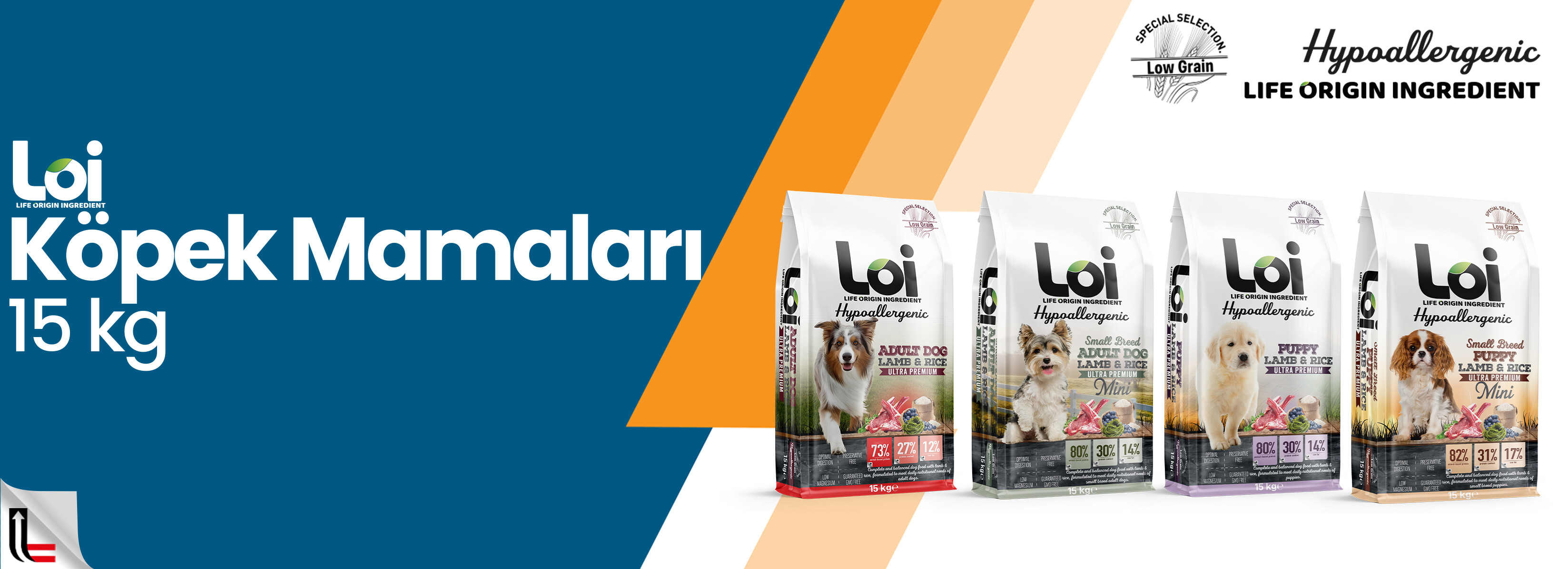 LOİ köpek maması ürün ailesi, 15 kilogram ambalajlar