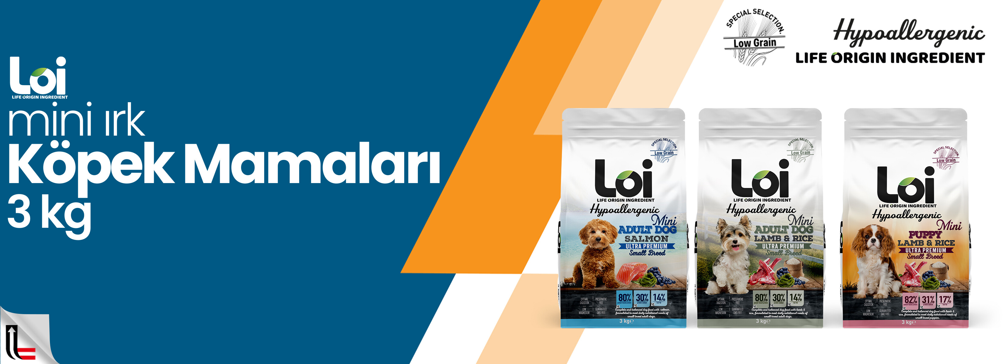 LOİ mini ırk köpek maması, 3 kilogram ambalajlar