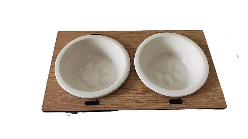 İkili Dikdörtgen Mama Kabı Küçük Boy Beyaz Yuv. 12x5cm Seramik