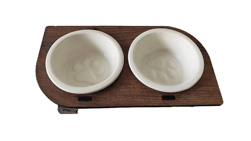 İkili İki Köşeli Mama Kabı Küçük Boy Beyaz Yuv. 12x5cm Seramik