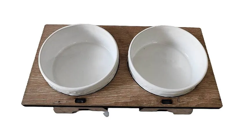İkili Dikdörtgen Mama Kabı Büyük Boy Beyaz Yuv. 14x6cm Seramik