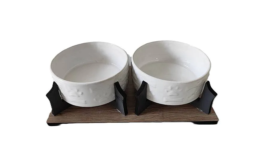 İkili Dikdörtgen Mama Kabı Büyük Boy Beyaz Yuv. 14x6cm Seramik
