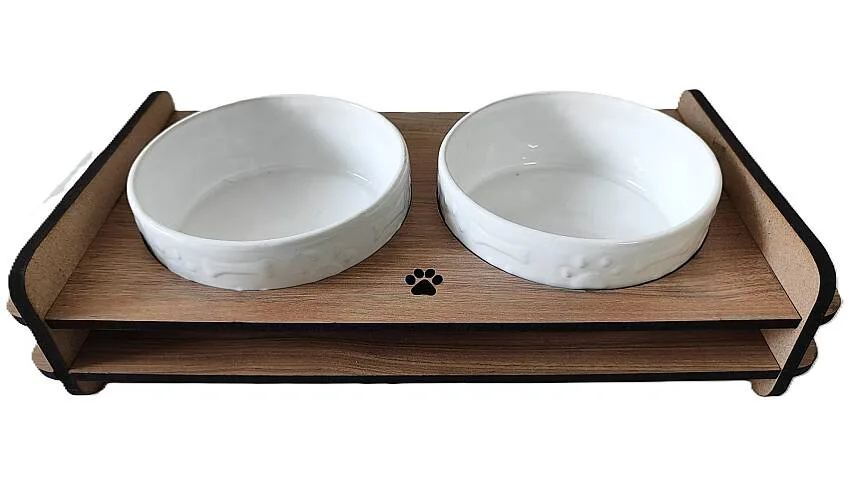 İkili Dikdörtgen Mama Kabı Büyük Boy Beyaz Yuv. 14x6cm Seramik