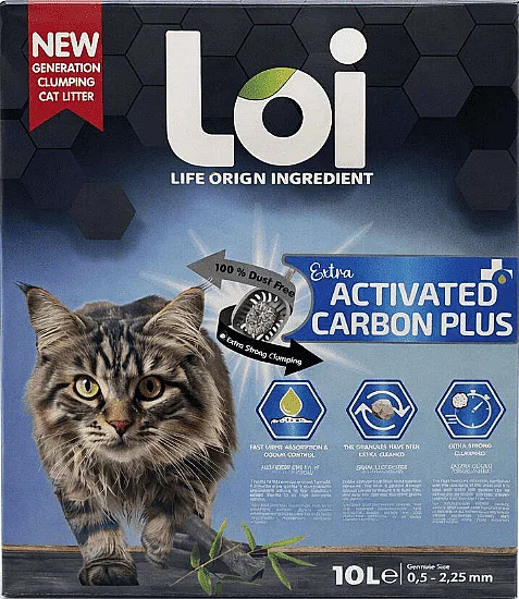 LOİ Extra Aktif Karbun Plus Kedi Kumu 10 lt Kutu Dust Free Bentonit